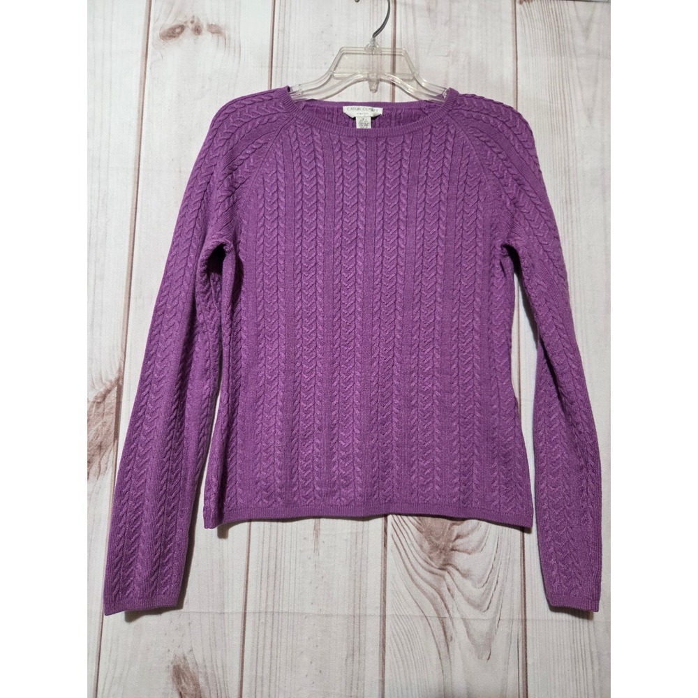 Casual Corner Stretch‎ Purple Cable Knit Sweater Womens Small Crew Neck Pullover